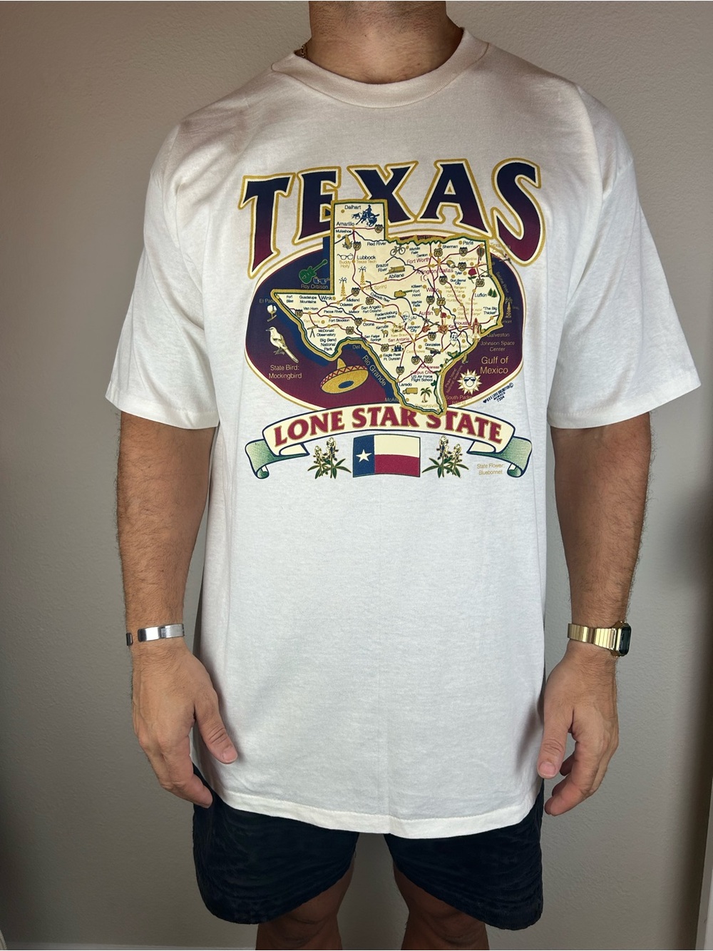 Vintage All Sport Texas Lone Star State Graphic T-Shirt White Men's XL Map